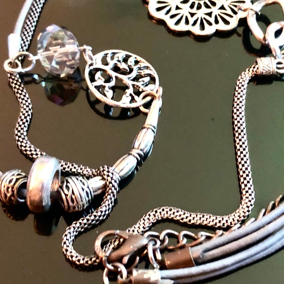 💖VTG Y2K Asymmetrical Boho Silver Filigree Beaded Cord Long 2 Strand Necklace🌸 - Picture 10 of 11